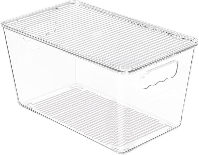 Vtopmart 1 Pack Clear Stackable Storage Bin with Lid, Medium Plastic Container with Handle for Pantry Organizer and Storage,Perfect for Kitchen,Fridge,Cabinet, Closet,Bathroom Organization