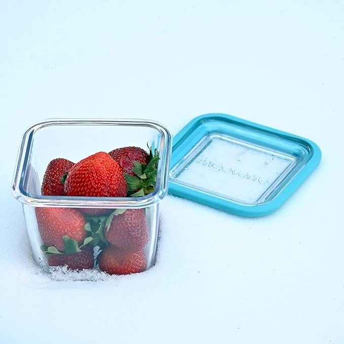 Bormioli Rocco Frigoverre Future Glass Kitchen Storage Containers, Set of 4-25.25 oz & 14.25 oz Food Jars with Lids - Airtight Glass Containers for Pantry Organization, Lunch, Meal Portioning
