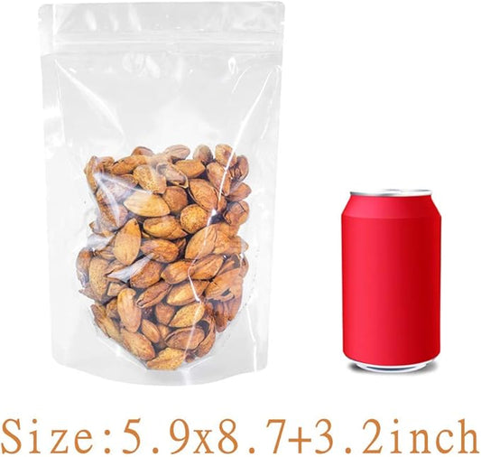 100 Pack Reusable Clear Stand Up Mylar Food Storage Bags, 5.9x8.7+3.2inch, Polyethylene (PE) Mylar Bags Made of Premium PE, Self Seal, BPA Free