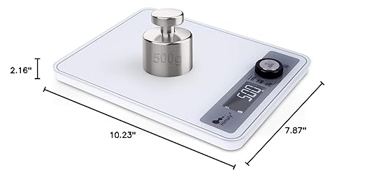 Highly Digital Kitchen Food Scale,LCD Display with Backlight Kitchen Scale,1g/0.1oz Precise Graduation,Measure Water and Milk Volume,5000 g / 11 lb,White