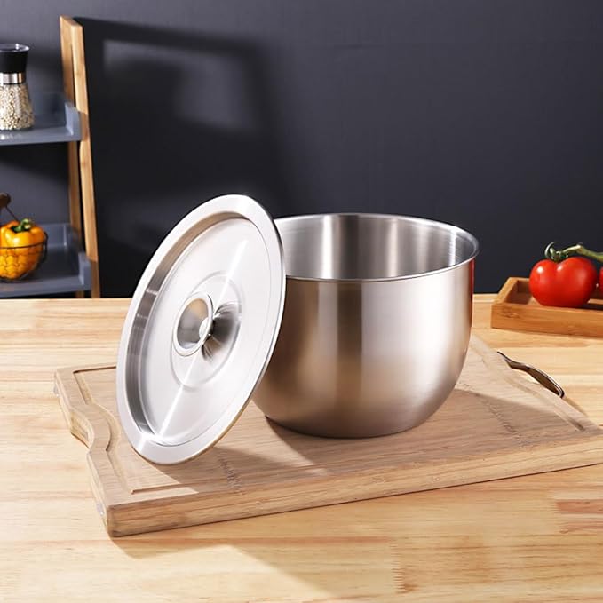 Yardwe Stainless Steel Mixing Bowl with Lid, Large Mixing Basin Deep Mixing Bowl Prep Bowl for Cooking Baking Mixing Marinating Cake Bread Salad (7.4X7.4X5.1 Inch)