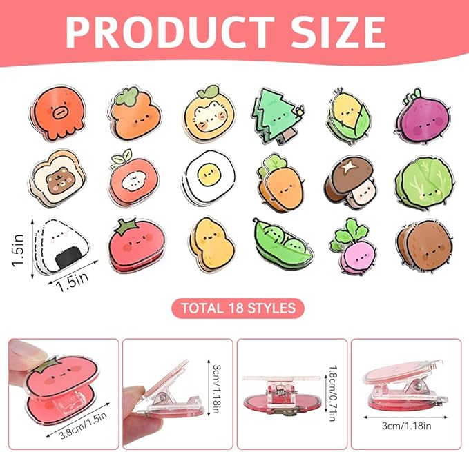 18 Pcs Cute Chip Clips, Kitchen Snack and Food Storage Clips, Acrylic Food Bag Clip, Fun Bag Sealing Clips for Airtight Seal Food Storage
