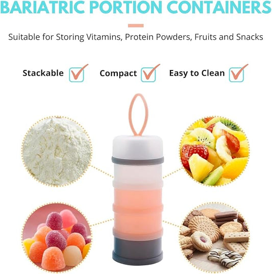 Portion Control Container Set, Stackable and Detachable, Leak-Proof, Ideal for Weight Control or Storing Food, Snacks or Protein Powders, Bariatric Friendly, 6 Pieces Total (Gray-Teal-White)