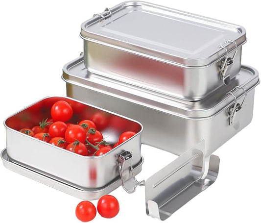 304 Stainless Steel Bento Box,3 Pack Stainless Steel Containers With Lids 2400/1400/850ml,Leak-Proof & Stackable Metal Lunch Box Food Storage Containers for Work Work,Picnic