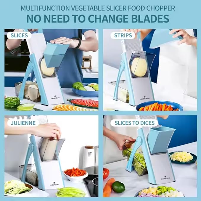 Safe Mandoline Slicer, 5 in 1 Adjustable Vegetable Chopper Food Potato Cutter, Julienne Dicer Thickness 0.1-8 mm Kitchen Chopping Fast Meal Prep Perfect Kitchen Gift with Detachable Blades