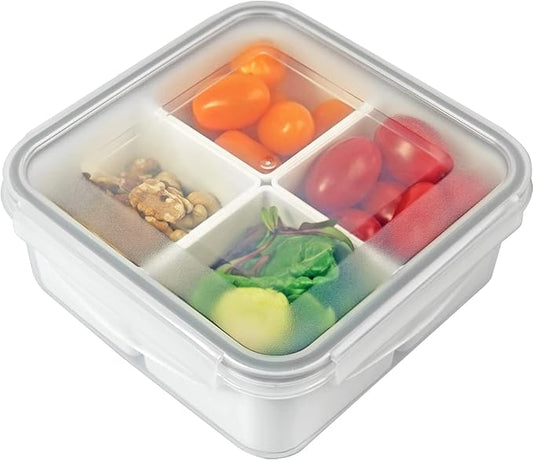 Carrotez 4 Compartment Food Storage Container, Portion Control, Salad, Meal Prep, Reusable, Microwave Safe, 4.6 Cup (1100ml)