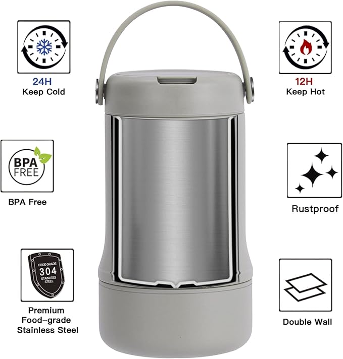 Ideus 20 oz Insulated Soup Thermo with Foldable Spolk and Bowl, All-in-one Stainless Steel Vacuum Thermal Food Jar for Lunch, Leakproof Bento Lunchbox Portable Soup Container Celadon