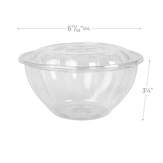ECO PRODUCTS Compostable Clear PLA Plastic 32oz Salad Bowl With Lid, Pack of 50, Grab 'n' Go Round Cold Takeout Food Containers, Renewable Plant-Based, Disposable, ASTM Compliant, BPI-Certified
