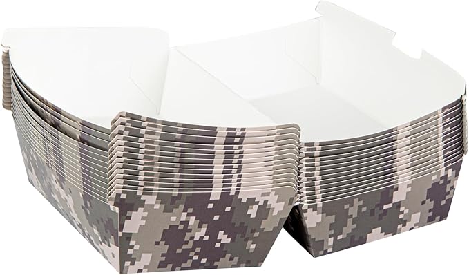 Restaurantware Bio Tek 6.7 x 3.5 x 3.5 Inch Clamshell Food Containers 100 Disposable Sandwich Containers - Hinged Lid Tab-Lock Closure Camouflage Paper Hot Dog Containers Durable Greaseproof