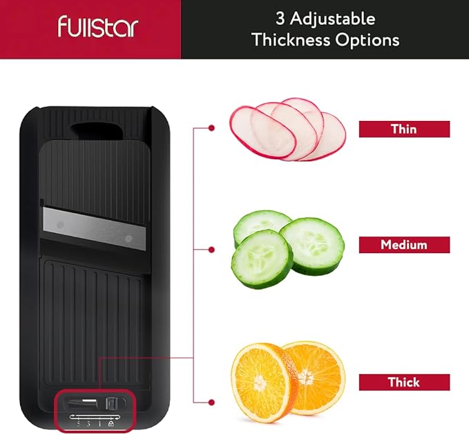 Fullstar All-in-1 Vegetable Chopper and Mandoline Slicer for Kitchen - Cheese Grater, French Fry Cutter, Cheese Slicer - Bonus Handheld Spiralizer Included (4 in 1, Black)