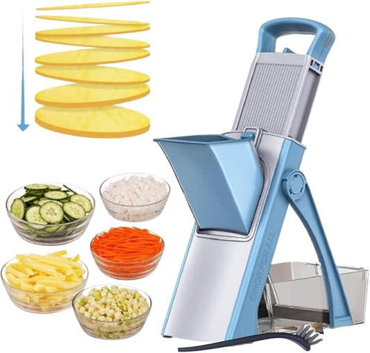 Safe Mandoline Slicer, 5 in 1 Adjustable Vegetable Chopper Food Potato Cutter, Julienne Dicer Thickness 0.1-8 mm Kitchen Chopping Fast Meal Prep Perfect Kitchen Gift with Detachable Blades