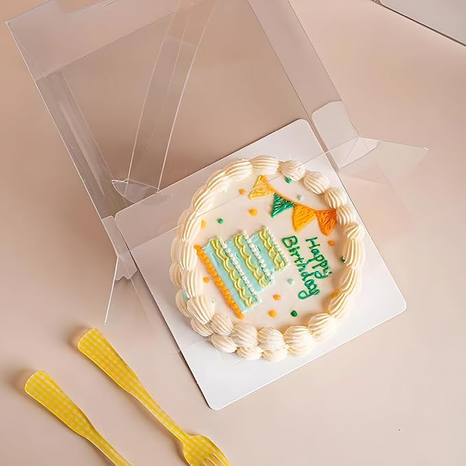 15 Pcs 7x7x6 Inch Clear Cake Boxes with Handle & Cake Boards, Easy Carrying Plastic Cake Containers, Cake Holder Carriers for Birthday Christmas Birthday Wedding, Party, Gift