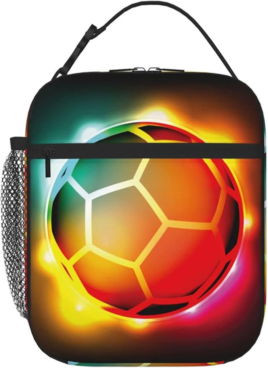 SARA NELL Cool Colorful Growing Fireball Lunch Box Soccer Lunch Bag Insulated Reusable Portable Lunch Tote Cooler Bag for Women Men Teens Kids, Office Work School Travel Lunchbox