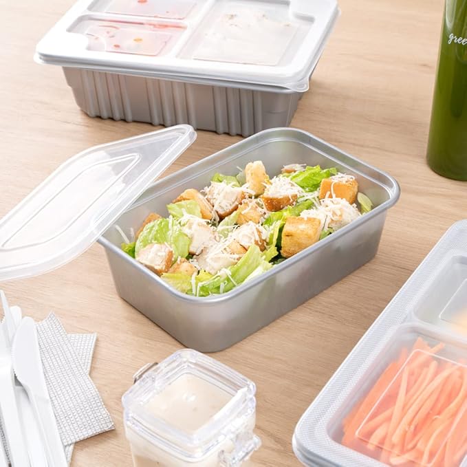 Restaurantware Futura 22 Ounce Meal Prep Containers With Lids 100 Microwavable To Go Containers - Disposable For Packaging Lunches or Take Out Orders Silver Plastic Food Containers With Lids