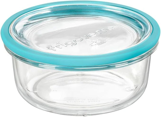Bormioli Rocco Frigoverre Future 17.25 oz. Round Stackable Glass Food Storage Container Made of Tempered Glass with Silicone Rubber Seal, Set of 12