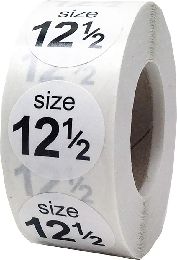Shoe Size 12 1/2 White Stickers - 3/4 Inch Round, 500 Semi-Gloss Adhesive Labels Per Roll for Retail, Footwear Inventory, and Organization - Made in The USA