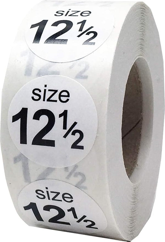 Shoe Size 12 1/2 White Stickers - 3/4 Inch Round, 500 Semi-Gloss Adhesive Labels Per Roll for Retail, Footwear Inventory, and Organization - Made in The USA