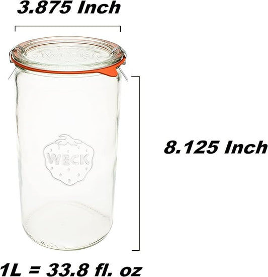 Weck Jar 974 - 1.5L Glass Jars with Large Storage Capacity - Preserving Jars with Airtight Lids Suitable for Pickling - Heat Resistant Canning Jars - Microwave Safe - (1 Jar with Glass Lid) 54 fl. oz