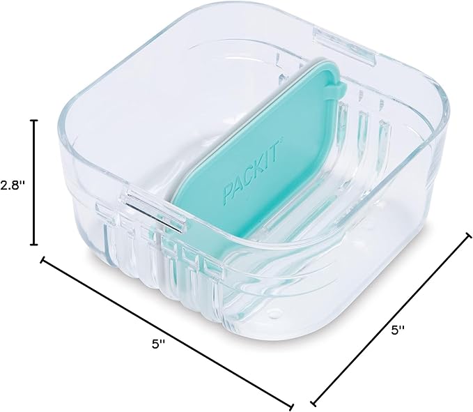 PackIt Mod Snack Bento Food Storage Container, Mint Green, Shatterproof Crystal Clear Base, with Leak-resistant Dividers and Lid, Microwavable, Dishwasher Safe, Perfect for Snacks
