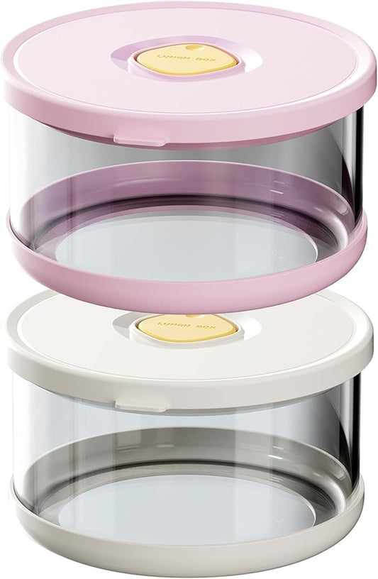 2 Pack Borosilicate Glass Soup Bowls, Glass Food Storage Containers with Lids, Glass Meal Prep Containers, Microwave Safe, Airtight & Leak Proof, for Lunch & Picnics (White & Pink)