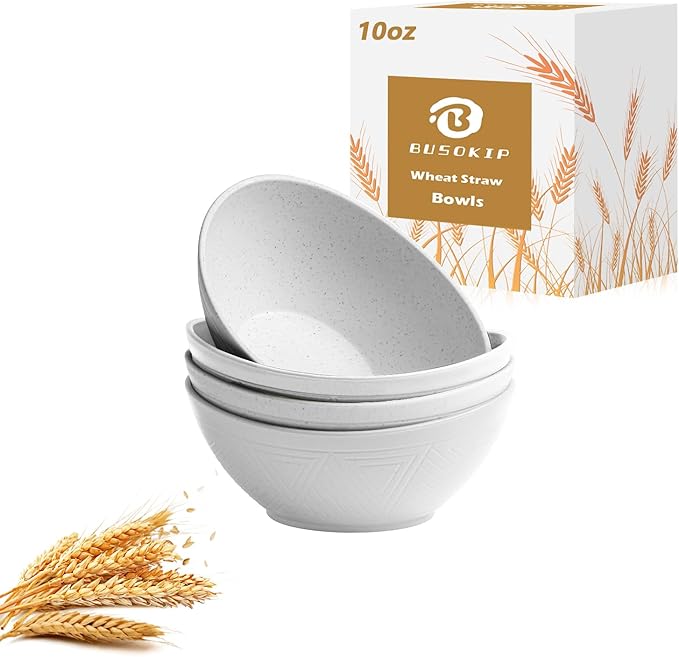 Wheat Straw Bowls Dessert Bowl 10 OZ - 5 Inch | Unbreakable Small Bowl Set, Microwave and Dishwasher Safe Bowls Mini Bowl for Appetizer, Dessert 4 PCS (White)