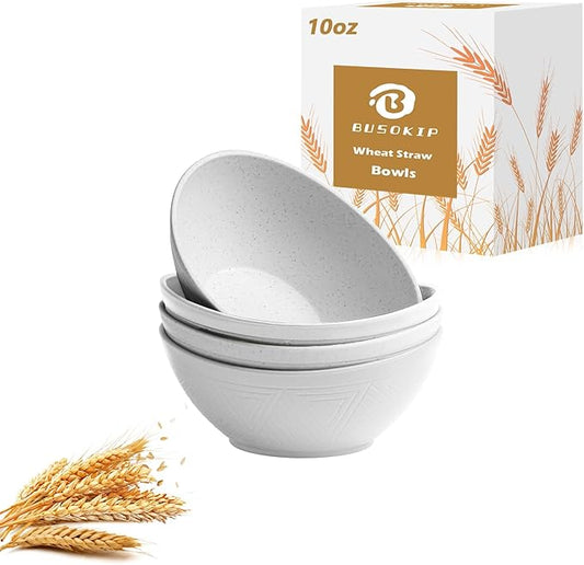 Wheat Straw Bowls Dessert Bowl 10 OZ - 5 Inch | Unbreakable Small Bowl Set, Microwave and Dishwasher Safe Bowls Mini Bowl for Appetizer, Dessert 4 PCS (White)