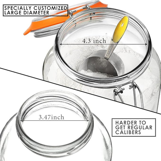 Super Wide-Mouth Glass Jars with Hinged Lids, 1-Gallon (4100 ML) Leak Proof Glass Canning Jars with Airtight Lids and 2 Measurement Marks. Large Capacity, Sturdy For Canning, Overnight Oats, 2-Pack