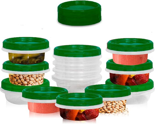 [Green - 12 Pk] Airtight Deli Containers with Lids Twist Lock Top Clear Food Storage for Meal Prep Snacks and Leftovers Freezer and Microwave Safe Stackable Leak-Resistant and 12 Pc. Set (8 Ounce)