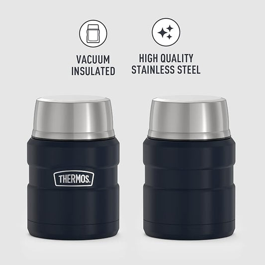 THERMOS Stainless King Vacuum-Insulated Food Jar with Spoon, 16 Ounce, Midnight Blue