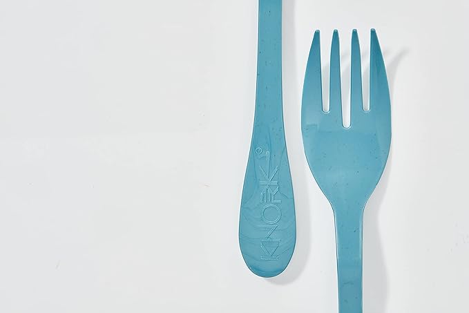 KNORK Eco 24 Piece (Fork, Knife, Spoon) Plant Based Cutlery Bamboo Reusable Flatware Set, Blue