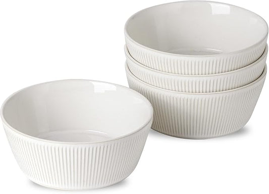 UBEE Ceramic Soup Bowls Set of 4, 6.3 inch Cereal Bowls, Microwave Safe Serving Bowls for Oatmeal, Soup, Pasta, Ramen, Dessert, Fruit, For Breakfast, Lunch and Dinner, White