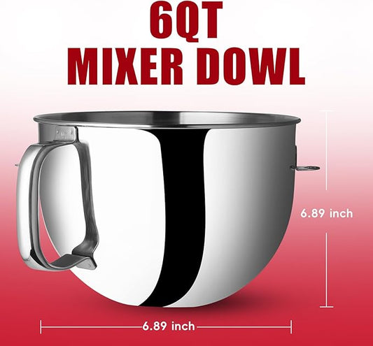 Stainless Steel 6 QT Bowl for KitchenAid Lift Stand Mixers - Replacement Bowl Compatible with KitchenAid Stand Mixers