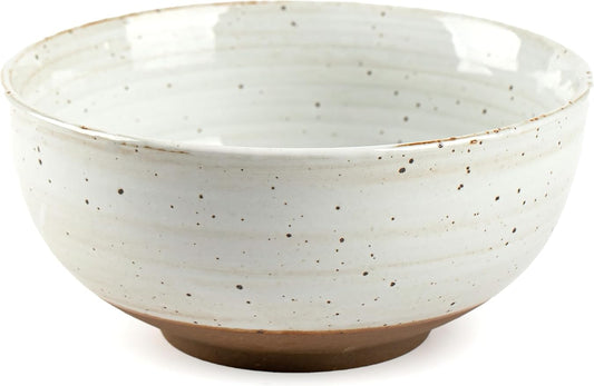 Mixing and Serving Bowl - 9 inch Ceramic Stoneware, Handmade White, Microwave & Dishwasher Safe