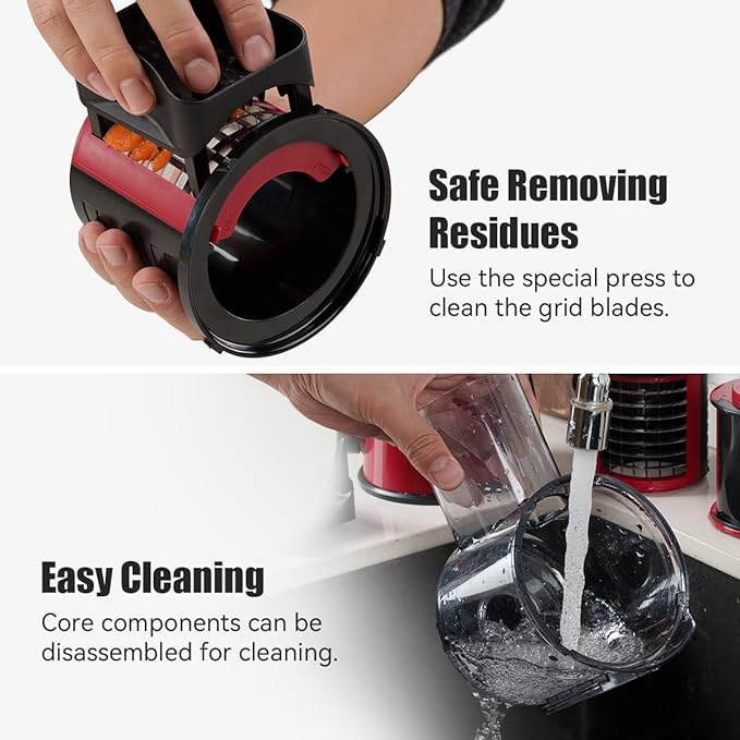 KEOUKE Manual Vegetable Chopper & Slicer - 2-in-1 Hand Crank Food Cutter with Cleaning Tools, Non-Slip Suction Base, Safety Pusher - Safe Effortless for Potato Carrot Onion - Red&Black