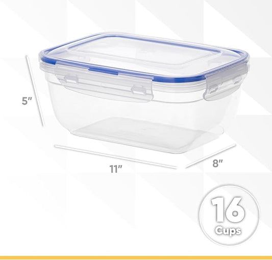 Superio Sealed Food Storage Container, 4.2 Qt, Airtight Leak Proof Meal Prep Containers, Rectangle Shape, Microwave and freezer safe, BPA-free Plastic (1, 4.2 Quart)