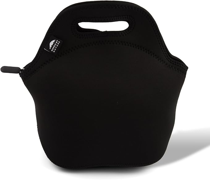 Nordic By Nature Insulated Neoprene Lunchbox Tote Lunch Bag Made For Women, Men and Kids | Includes 12" Big Bottle Cooler | Lightweight | Rugged Lunchbox | Washable | Black Metal Pattern