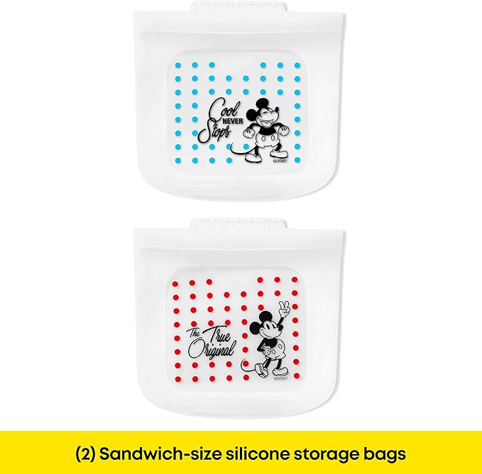 Pyrex Platinum Silicone Food Grade Reusable Storage Bag, Bundle 4-Pack Large and Small | Mickey Mouse | Eco-Friendly | Cook, Store, Sous Vide, or Freeze | Dishwasher, Freezer, and Microwave Safe