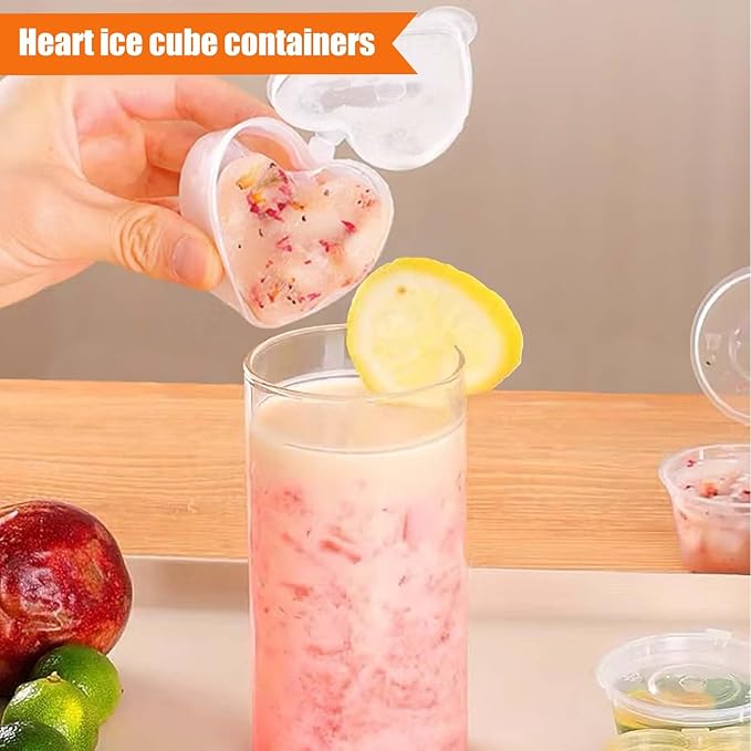 100 Sets 1 1/2 oz Heart Shaped Jello Shot Cups with Lids, Small Condiment Containers, Disposable Portion Cups, Plastic Souffle Cup, Mini Sample Tasting Cups, Dipping Sauce Cup To Go Bowls, Clear