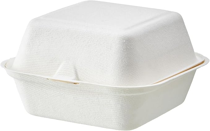 [6X6 1-Compartment 100-Pack Bio Natural Clamshell Take Out Food Containers with Lids, Disposable Bagasse Togo Plates, Eco-Friendly Biodegradable Made of Sugar Cane Fibers