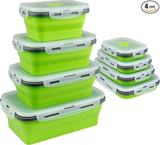 Guyuyii Collapsible Food Storage Containers - 4-Pack Silicone Food Storage Containers with Lids - Microwave, Dishwasher and Freezer Safe - Perfect for Camping, Picnics, and RV Living