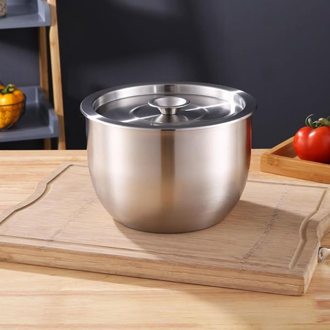 Yardwe Stainless Steel Mixing Bowl with Lid, Large Mixing Basin Deep Mixing Bowl Prep Bowl for Cooking Baking Mixing Marinating Cake Bread Salad (7.4X7.4X5.1 Inch)