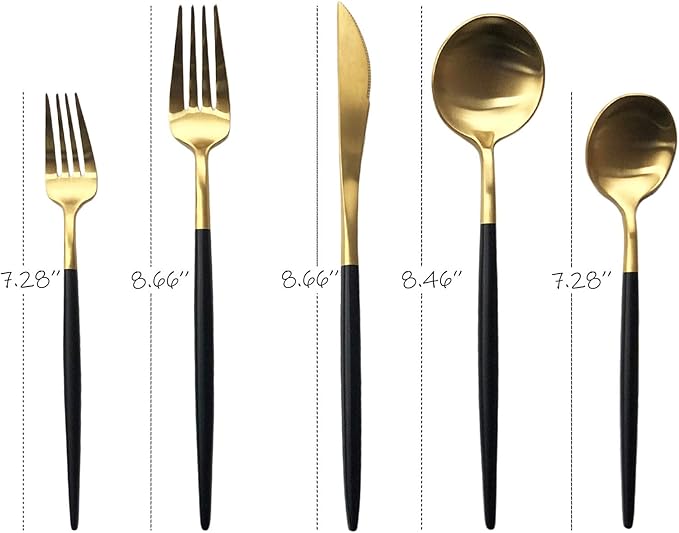 Matte Silverware Set, 20-Piece 18/10 Stainless Steel Satin Finish Flatware Set Service for 4, Kitchen Utensil Set, Tableware Cutlery Set for Home Restaurant (Black Handle Silver, 20-Piece)