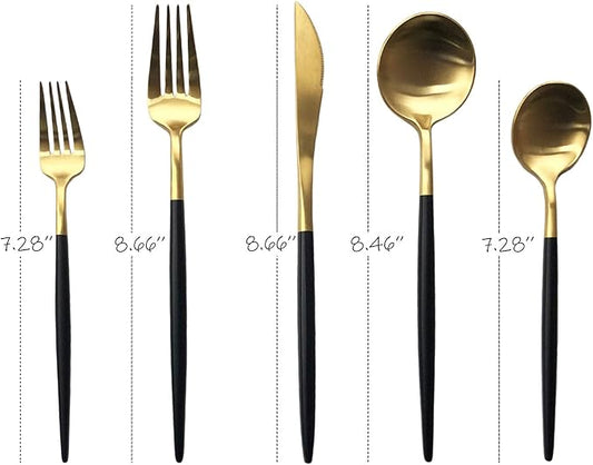 Matte Silverware Set, 20-Piece 18/10 Stainless Steel Satin Finish Flatware Set Service for 4, Kitchen Utensil Set, Tableware Cutlery Set for Home Restaurant (Black Handle Silver, 20-Piece)