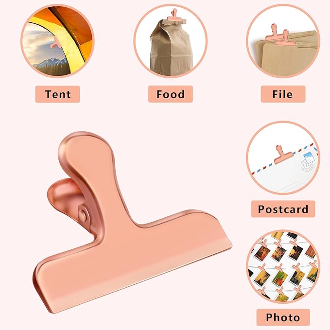 FINDMAG 8 Pack Chip Clips Food Bag Clips Heavy Duty Food Bag Clamp, 3 Inch Wide Stainless Steel Chip Clips Metal Hinge Clip File Clamps