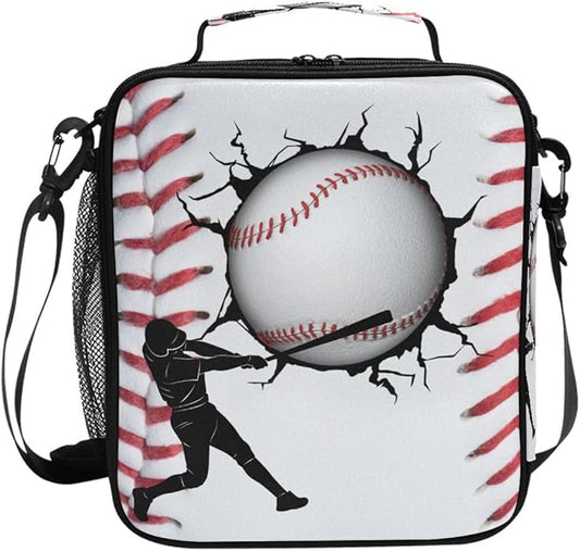 Sport Baseball Lunch Box for Kids Boys Girls, Cooler Insulated Lunch Tote Bag with Adjustable Strap for School Daycare