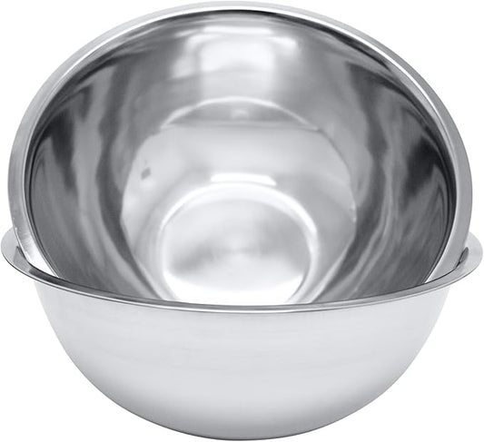 8 Quart, Set of 2, Mixing Bowls, Stainless Steel, Professional Chef, Commercial Kitchen, 13.25 Inches Diameter, Flat Base