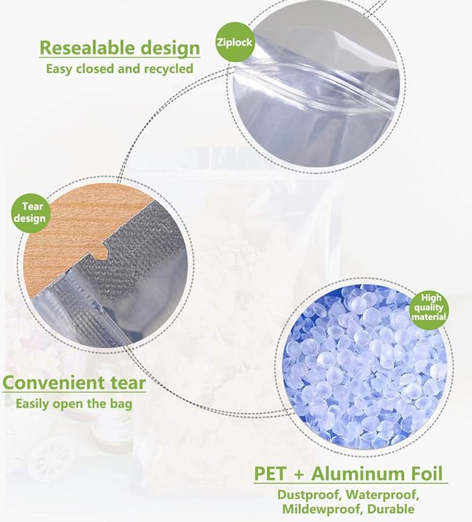 100 Pack Mylar Bags - 4x6 Inch Packing Pouch Bags Resealable Clear Zip Lock Food Storage Bags, Food Safe Plastic Aluminum Material - Silver