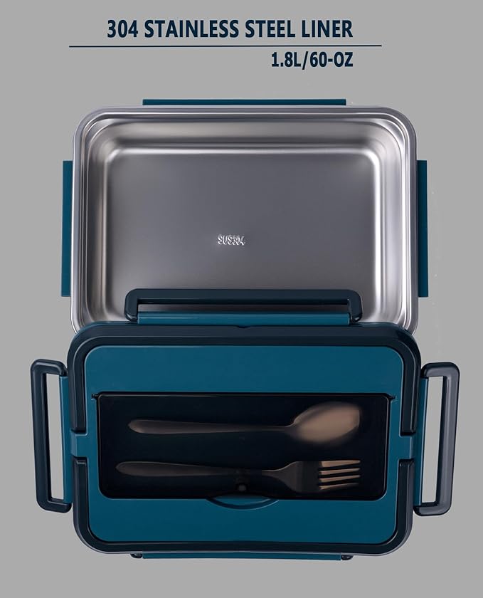 Electric Lunch Box, heated lunchbox for adults men 12V/24V/110V portable Food Warmer 80W self heating lunch boxes for Car Truck Work, heatable lunchbox with 2 Stainless Steel Containers 60-oz