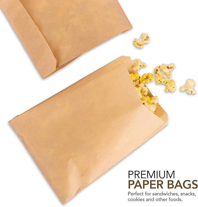 Paper Sandwich Bags Kraft Brown (200 Pack) – Biodegradable & Compostable Food Grade Unbleached Kraft Paper for Bakery, Cookies, Treats, Snacks, Sandwiches