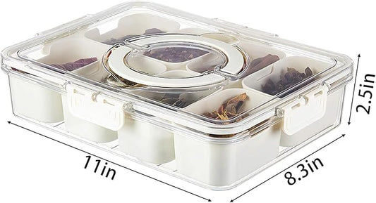 Eanpet Divided Veggie Tray with Lid and Handle 8 Compartment Serving Tray with Dividers Portable Travel Snack Containers Stackable Snackle Box Charcuterie Container for Fruit,Vegetable,Salad
